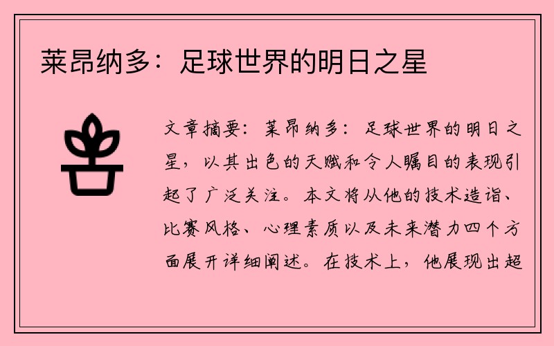 莱昂纳多：足球世界的明日之星